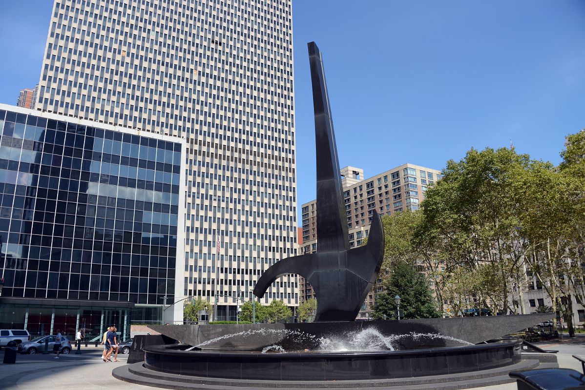 01-1 Foley Square Triumph of the Human Spirit Memorial By Lorenzo Pace With Jacob K. Javits Federal Office Building Behind In New York Financial District